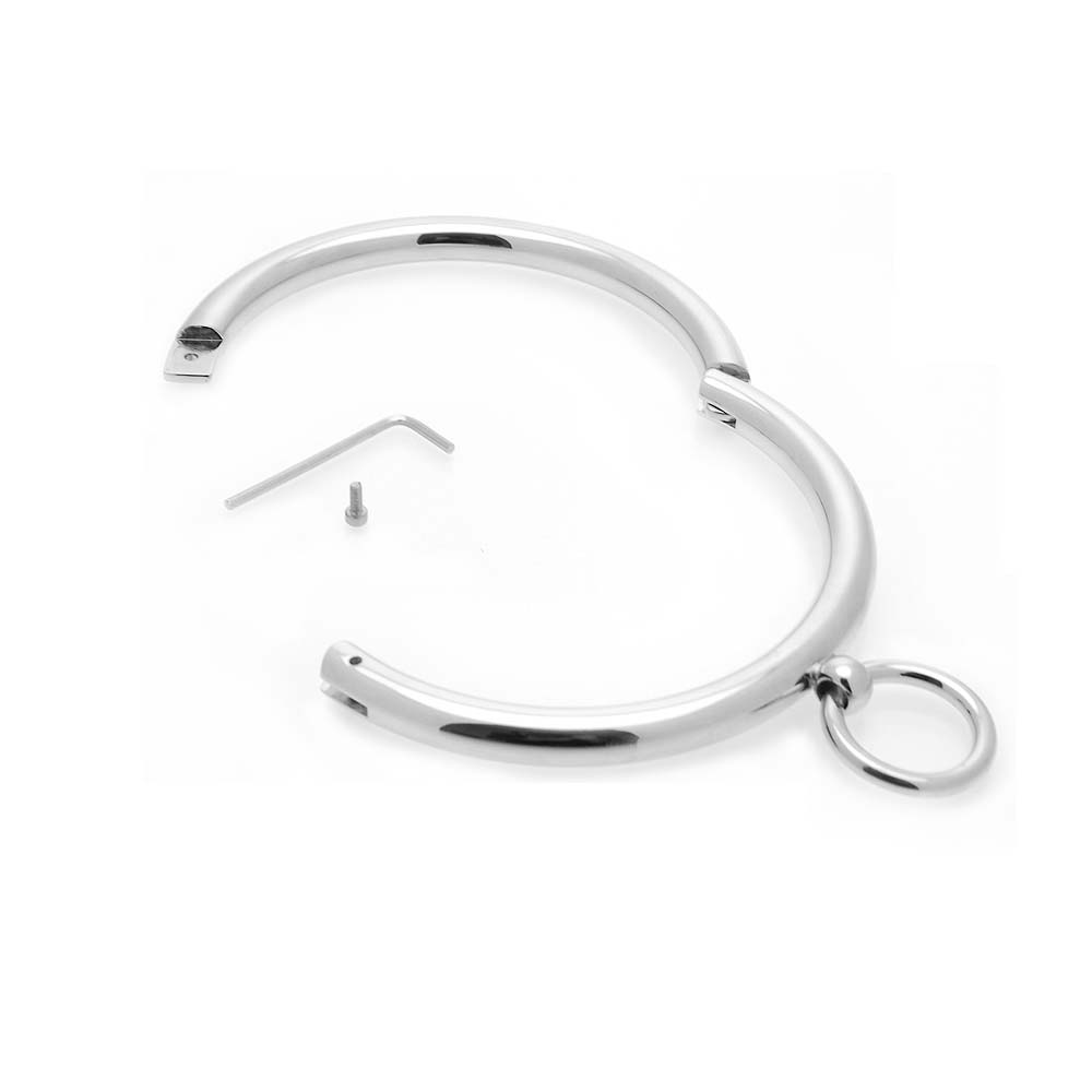Ladies Rolled Steel Collar with Ring - Stainless Steel - Ladies Rolled Steel Collar with Ring
