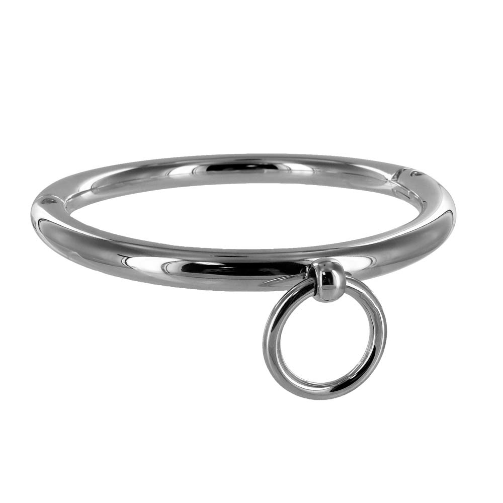 Ladies Rolled Steel Collar with Ring - Stainless Steel